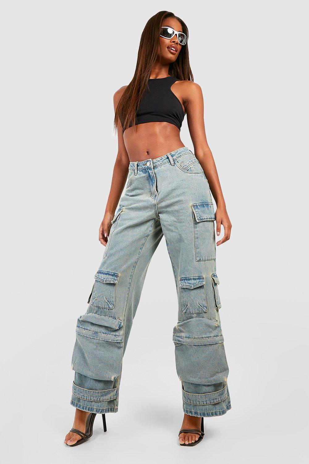 Womens denim cargo on sale jeans